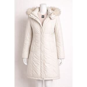 GAP Y2K Vintage Women’s Long Puffer Coat Cream Removable Faux Fur Hood Medium